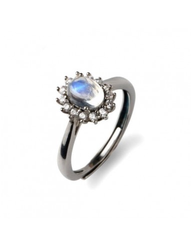 Bague argent femme Pierre de Lune "Divination" rembourrage situé sous