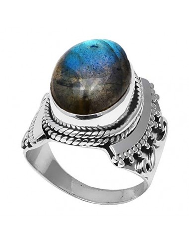 Bleu feu Pierre de Lune bague argent ''Spica'' de pas cher