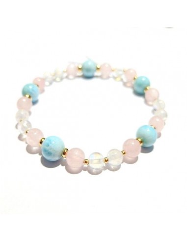 Bracelet Larimar Pierre de Lune et Quartz Rose '' Triplette'' le des métaux précieux