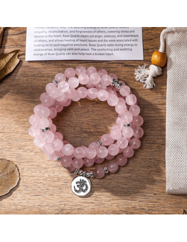 Bracelet Mala Tibétain Quartz Rose Sanskrit de pas cher