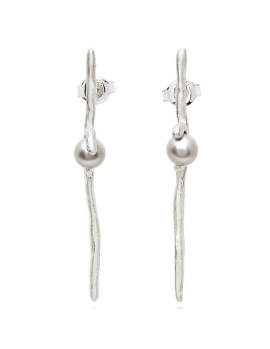 Boucles d'oreilles Ligne perles grises en linge