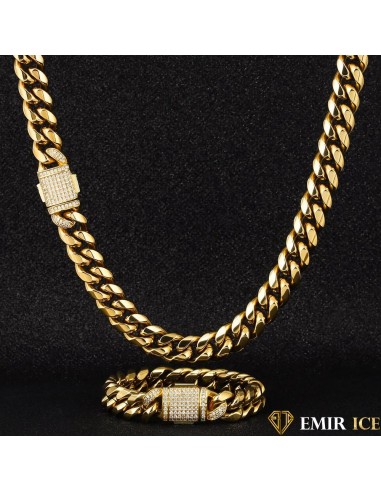 SET DE COLLIER ET BRACELET EMIR CUBAN LINK OR JAUNE - 12MM Pour