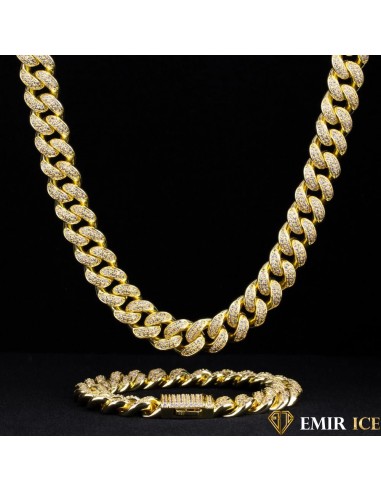 SET DE COLLIER ET BRACELET EMIR CUBAINE OR JAUNE - 12MM Découvrez la collection