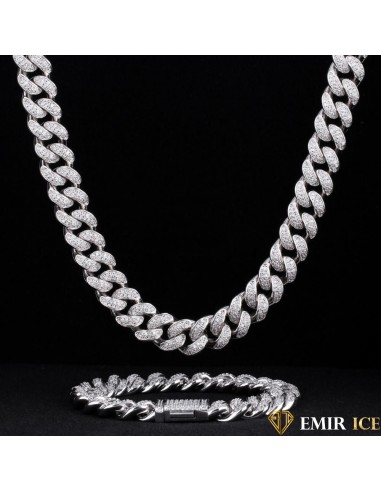 SET DE COLLIER ET BRACELET EMIR CUBAINE OR BLANC - 12MM Comparez plus de prix