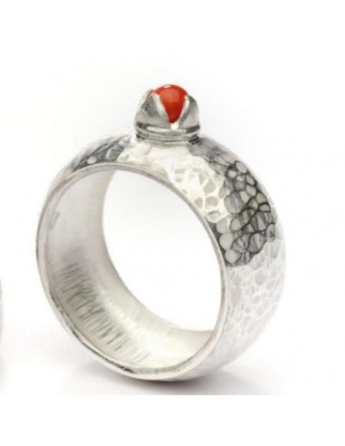 Bague Baie rouge Argent et Corail de Méditerranée Pour