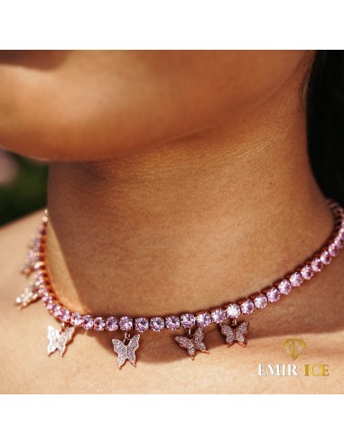 COLLIER PAPILLON DIAMANT TENNIS FEMME OR ROSE le concept de la Pate a emporter 