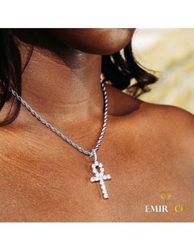 COLLIER CROIX ÂNKH DIAMANT FEMME OR BLANC À commander